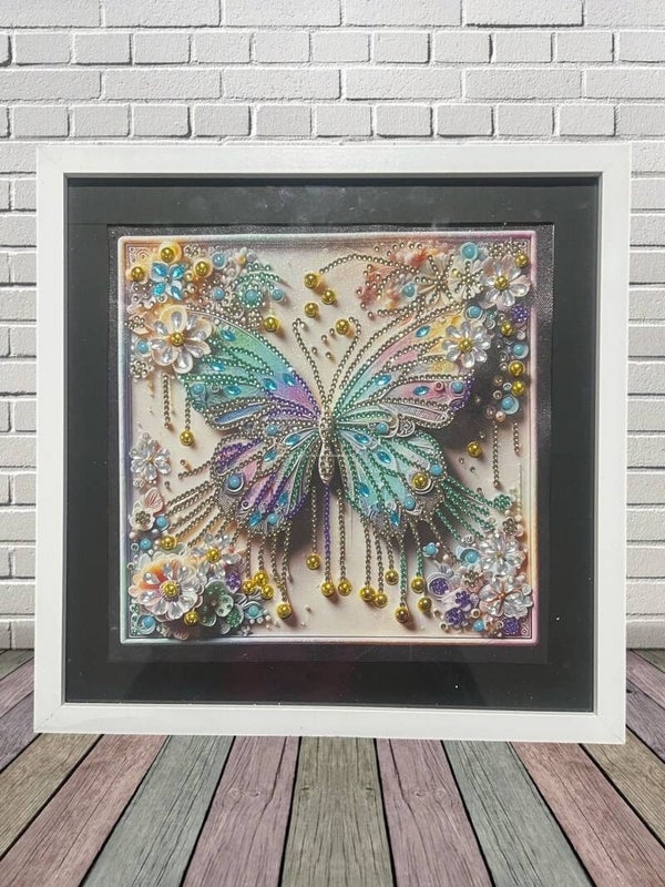 Stunning Brand New Framed Pastel Monarch Butterfly Diamond Painting Wall Art