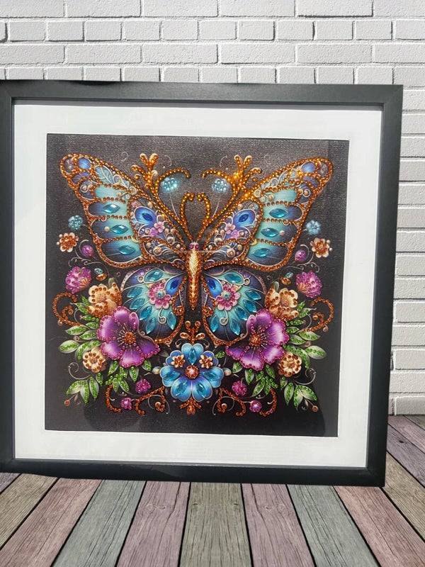 Stunning Brand New Framed Imperial Butterfly & Blooms Diamond Painting Wall Art