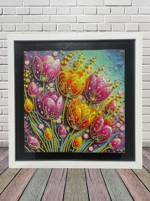 Stunning Brand New Framed Vibrant Tulips Diamond Painting Wall Art