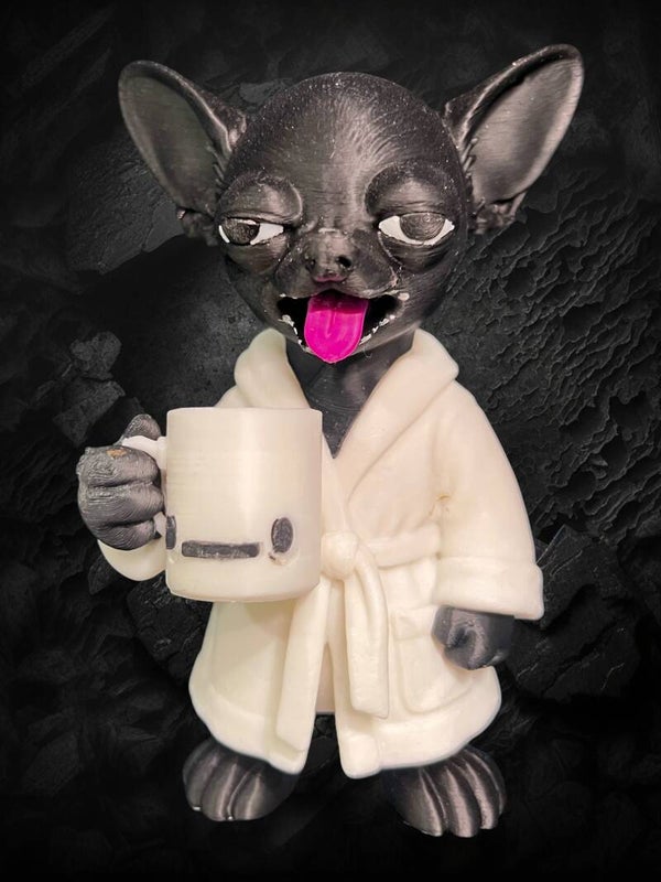 3D-Printed "Morning Mood" Chihuahua in Bathrobe Figurine