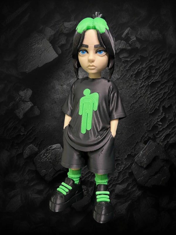 Edgy & Iconic: 3D-Printed Billie Eilish Chibi Display Figurine (approx 25cm)