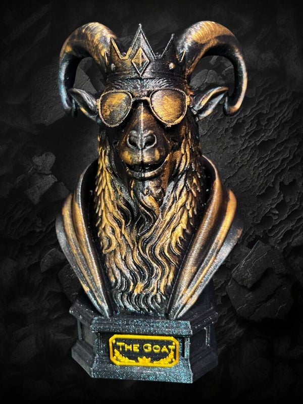 3D-Printed "The GOAT" Crowned Goat Bust Display Trophy (Approx 20cm)