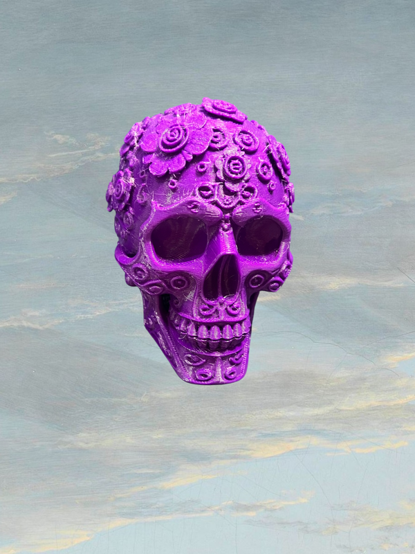 3D Printed Ornate Floral Sugar Skull Decor (10cm Tall)