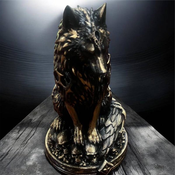 Gothic Guardian Wolf & Skulls 3D Printed Statue – Bold Home Decor