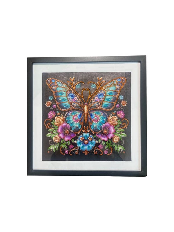 Stunning Brand New Framed Butterfly & Blooms Diamond Painting Wall Art