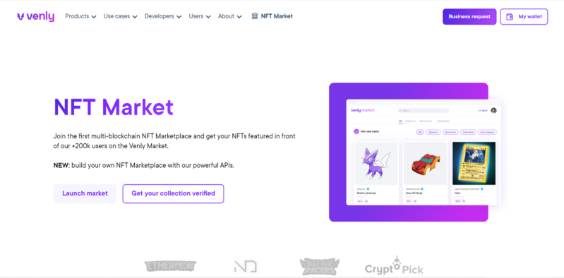 Venly est une plateforme NFT peer-to-peer. Cette marketplace NFT est focalisée sur les jeux vidéo. Venly compte plus de 200 000 joueurs qui peuvent créer, acheter et vendre des personnages de jeu, des armes ainsi que divers objets de collection.