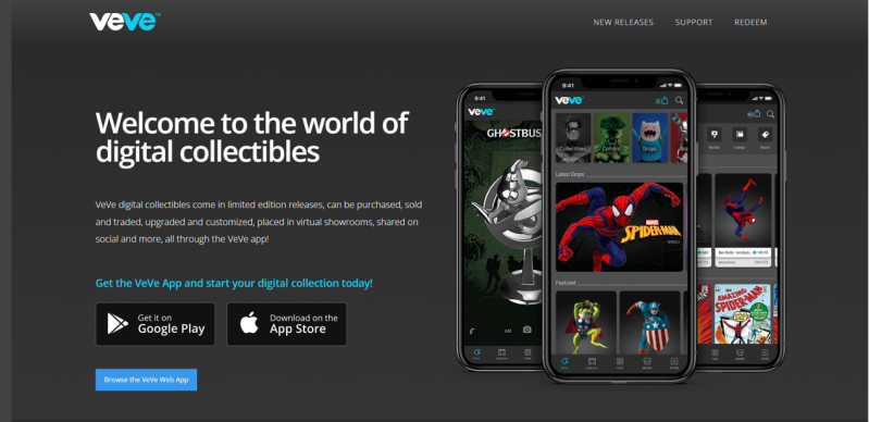 VeVe est un plateforme NFT qui permet de faire l'acquisition de collectibles sous licence officielle (Dysney, DC comics...) via un système d'enchères. Les collectibles peuvent ensuite se vendre entre utilisateurs sur le marché secondaires. Pour acheter de
