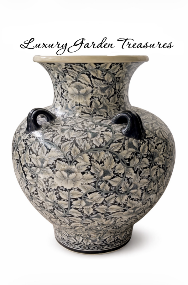 Midnight Peony Urn- Hand-Painted.