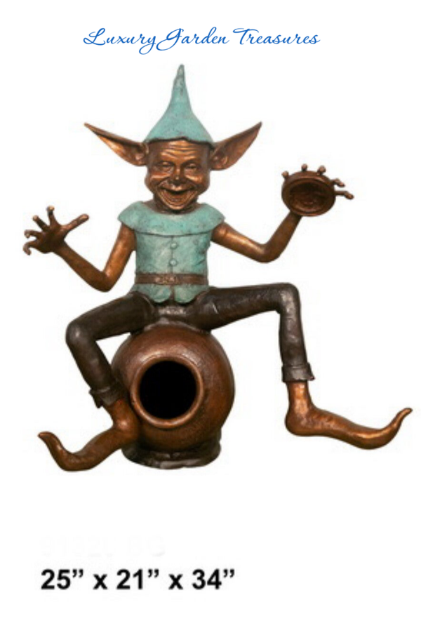 Bronze Pixie Sitting On Jug