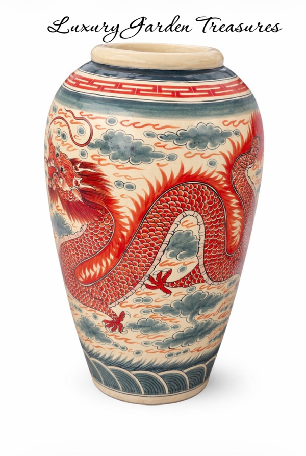Imperial Crimson Dragon Vase - Hand-Painted Ceramic Pot
