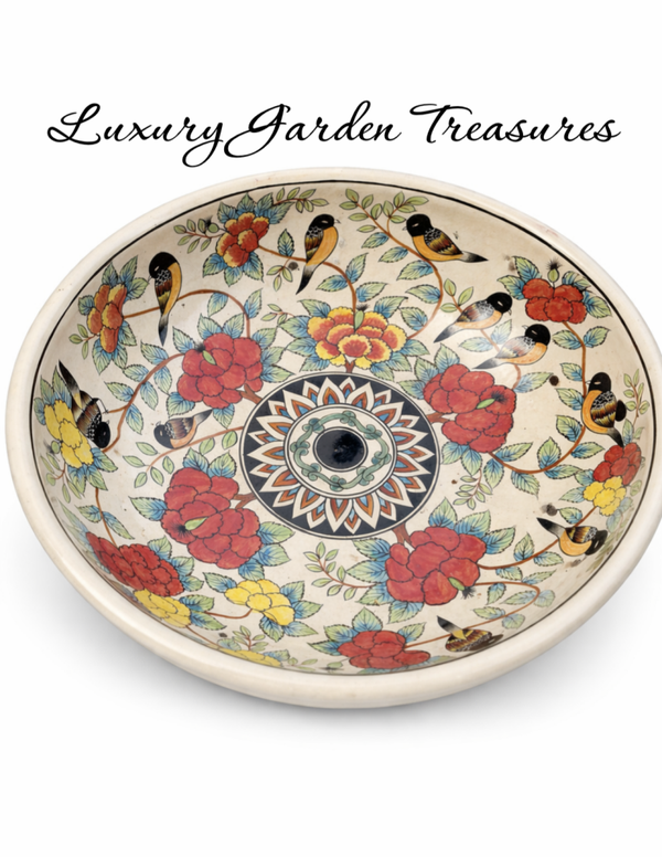 Songbird & Peony Bowl -  Hand-Painted Ceramic Bowl