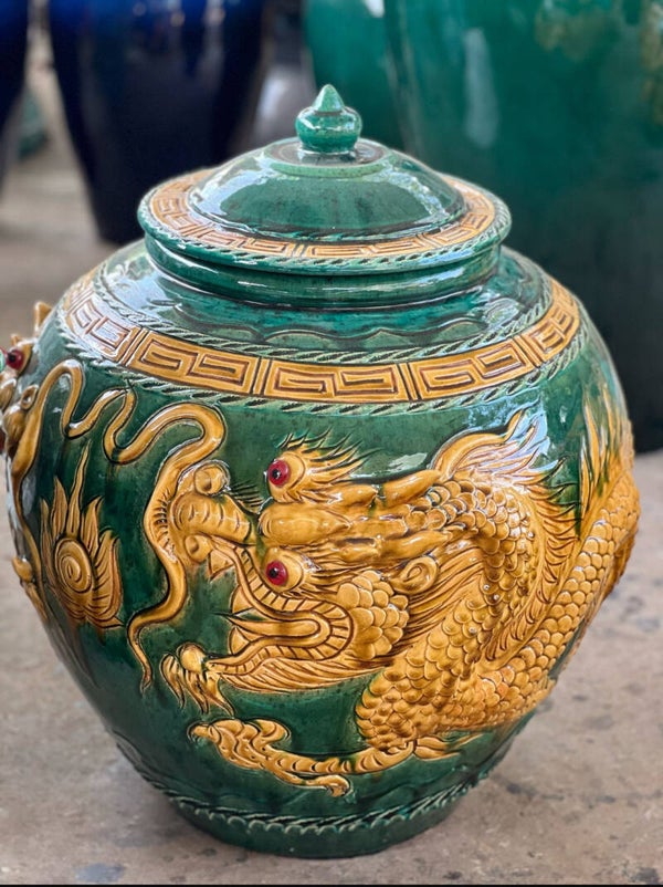 Fat Jar with matching lid  (Dark Green)