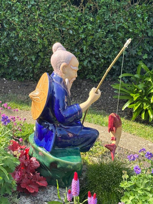 Handcrafted Ceramic Fisherman Statue