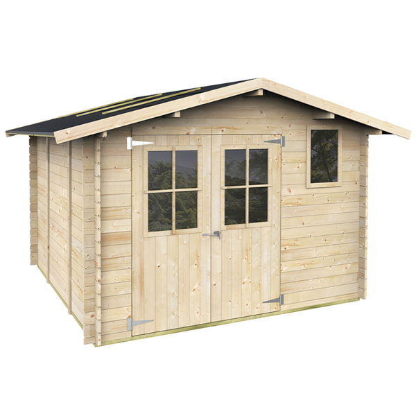 Alce Elena Express 296x296 - Caseta de jardín de madera - Con ventanas y puerta de doble hoja - 296x296x219 cm