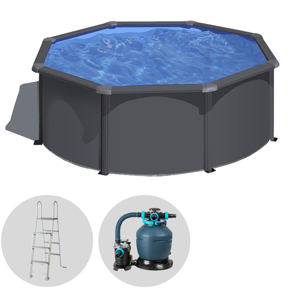 Gre Anthracite Redonda Ø300 x 120 cm - Piscina desmontable de acero