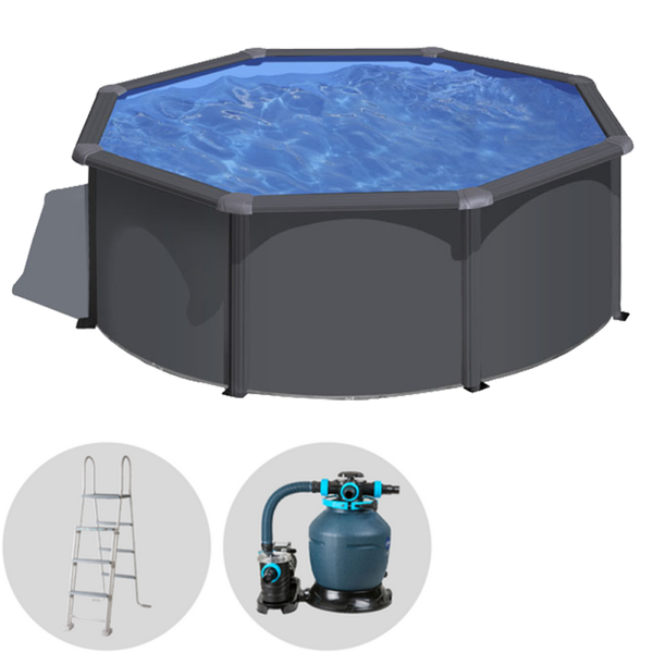 Gre Anthracite Redonda Ø300 x 120 cm - Piscina desmontable de acero