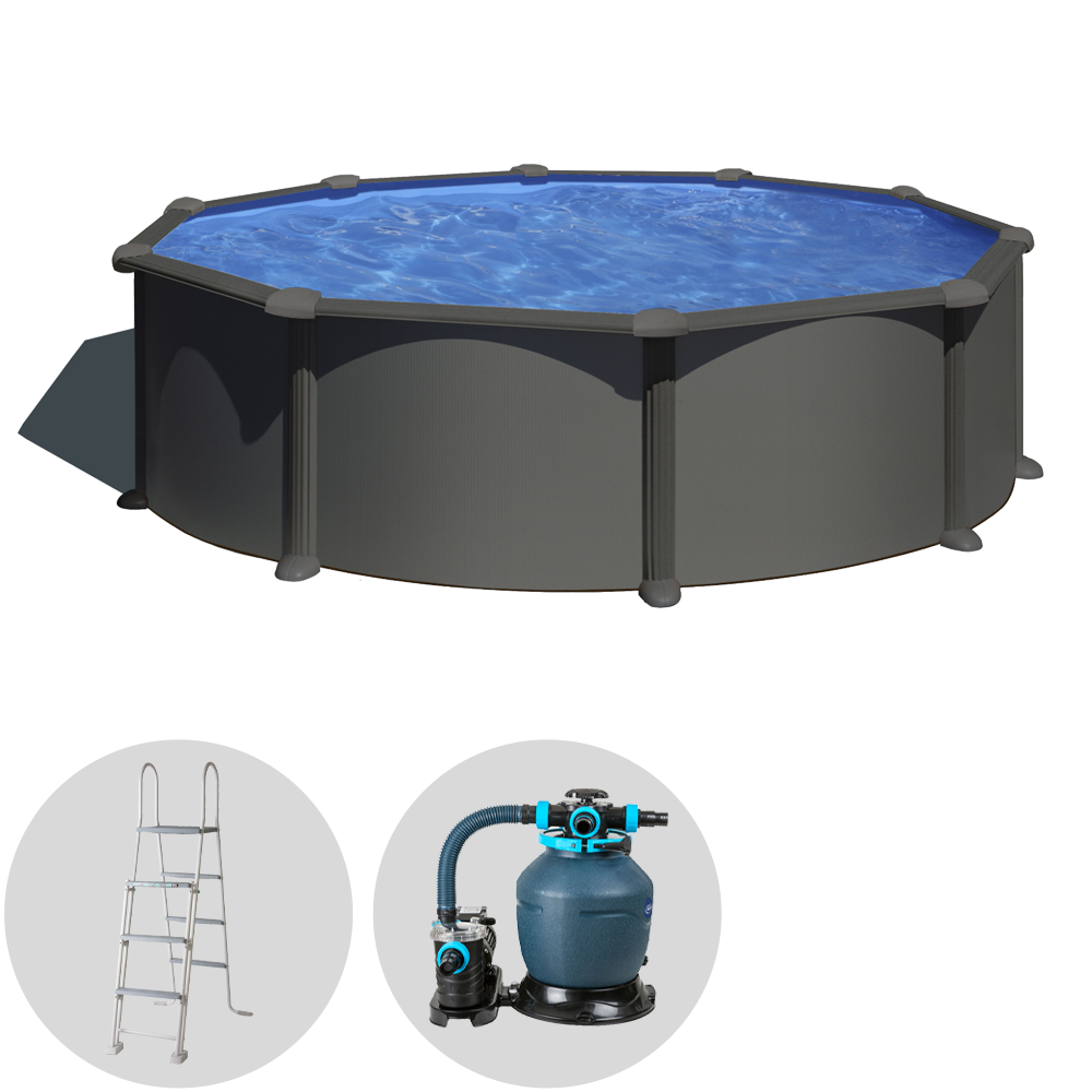 Gre Anthracite Redonda Ø350 x 132 cm - Piscina desmontable de acero