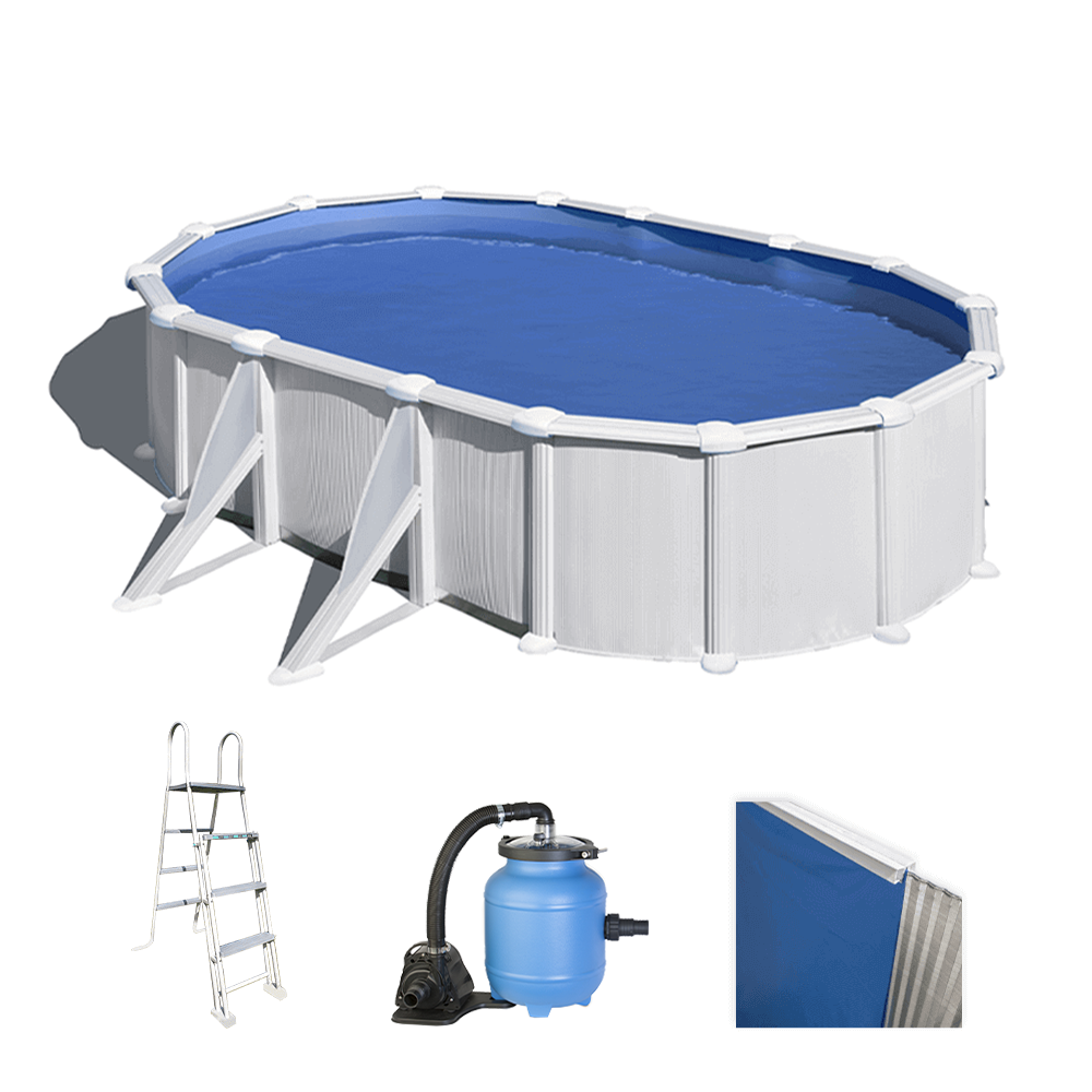 Gre Atlantis Ovalada 610x375x120cm - Piscina desmontable de acero - Filtro Aqualoon
