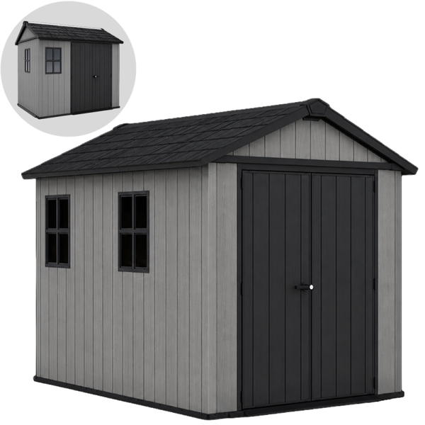 Keter Newton Plus 759975 gris - Caseta de jardín - Con ventanas - 230 x 287 x 246 cm