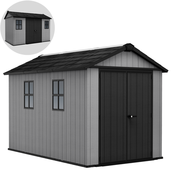 Keter Newton plus 75111175 gris - Caseta de jardín - Con ventanas - 230 x 350 x 246 cm