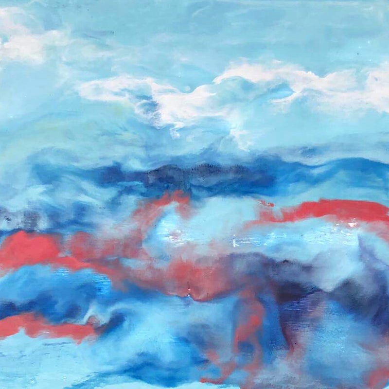 Veenlandschap in de mist -  encaustic op hout, 190x357mm, 2020