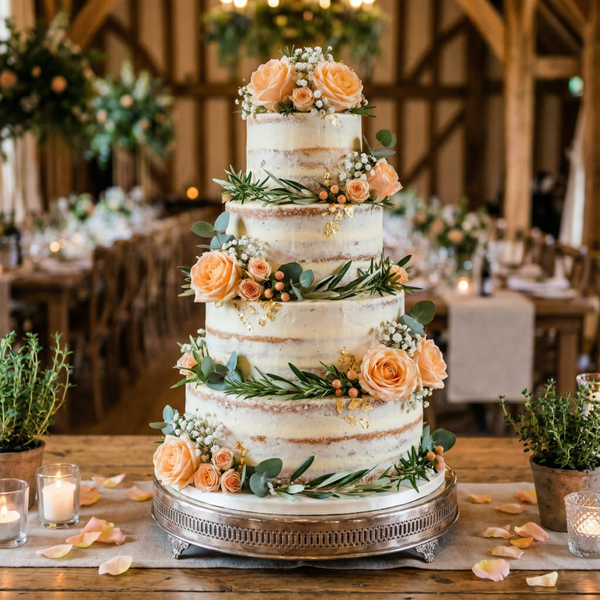 WEDDING 4 TIERED NAKED CAKES - 12'' - 10'' - 8'' - 6''