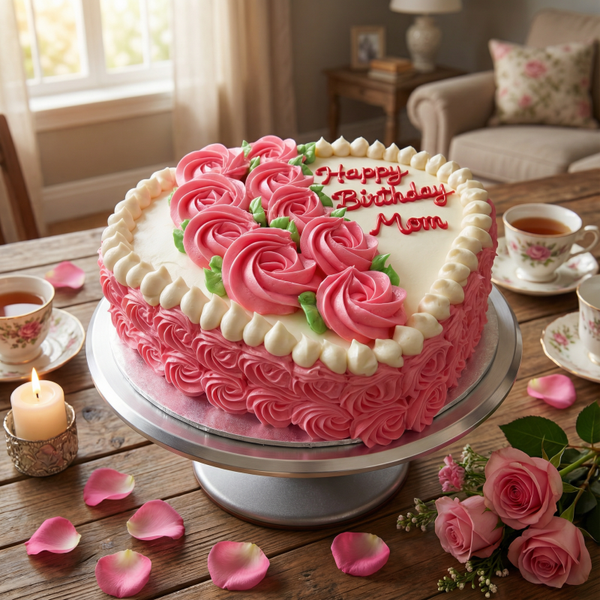 EGGLESS 10'' VALENTINE SPECIAL HEART SHAPE PINK FLOWER CAKE