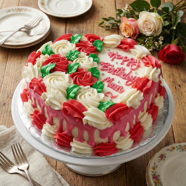 EGGLESS 10'' VALENTINE SPECIAL HEART SHAPE PINK AND WHITE FLOWER DRIP CAKE