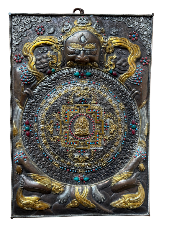 Mandala des Lebensrades (Bhavachakra) aus Kupfer und Messing ca. 41x28