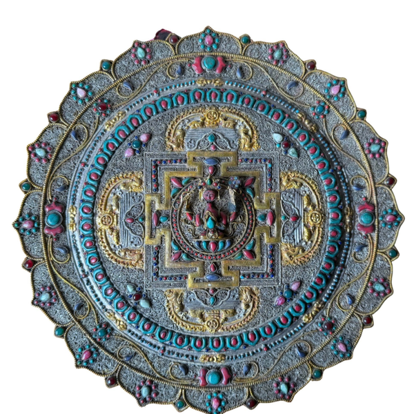 Wunderschöner handgefertigter Wandbehang – Mandala des vierarmigen Buddha Chenrezig ca.35cm