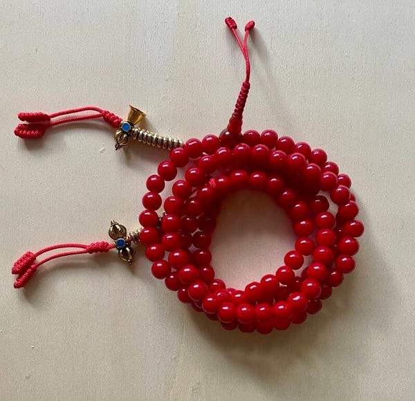 Rote Korallen-Mala – Kraft, Schutz & Lebenskraft - mit Zähler und Tasche
