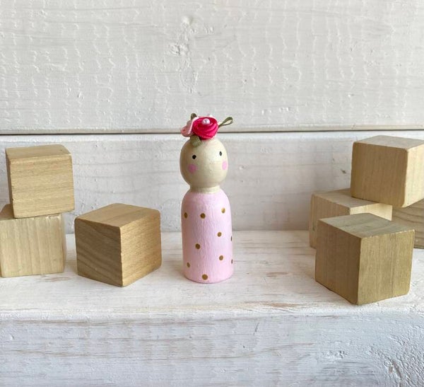 Pink Dottie Peg Doll