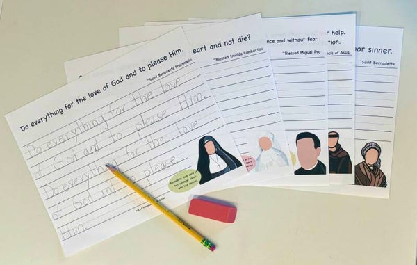 Catholic Saint Handwriting Sheets