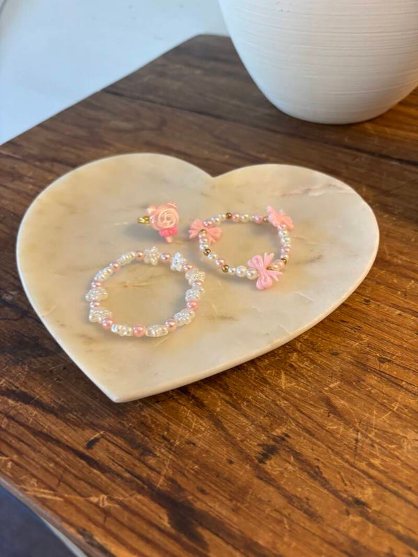 Pink Flower and Bow Bracelets With Lollipop Ring