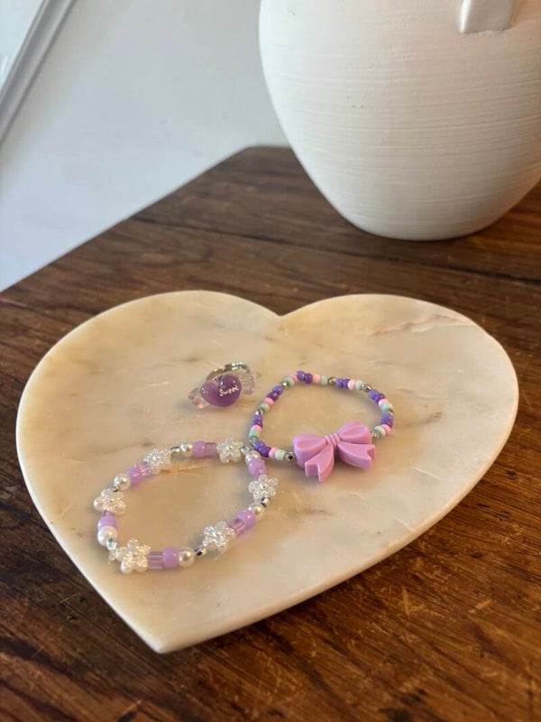 Purple Bow And Flower Bracelets With Candy Ring