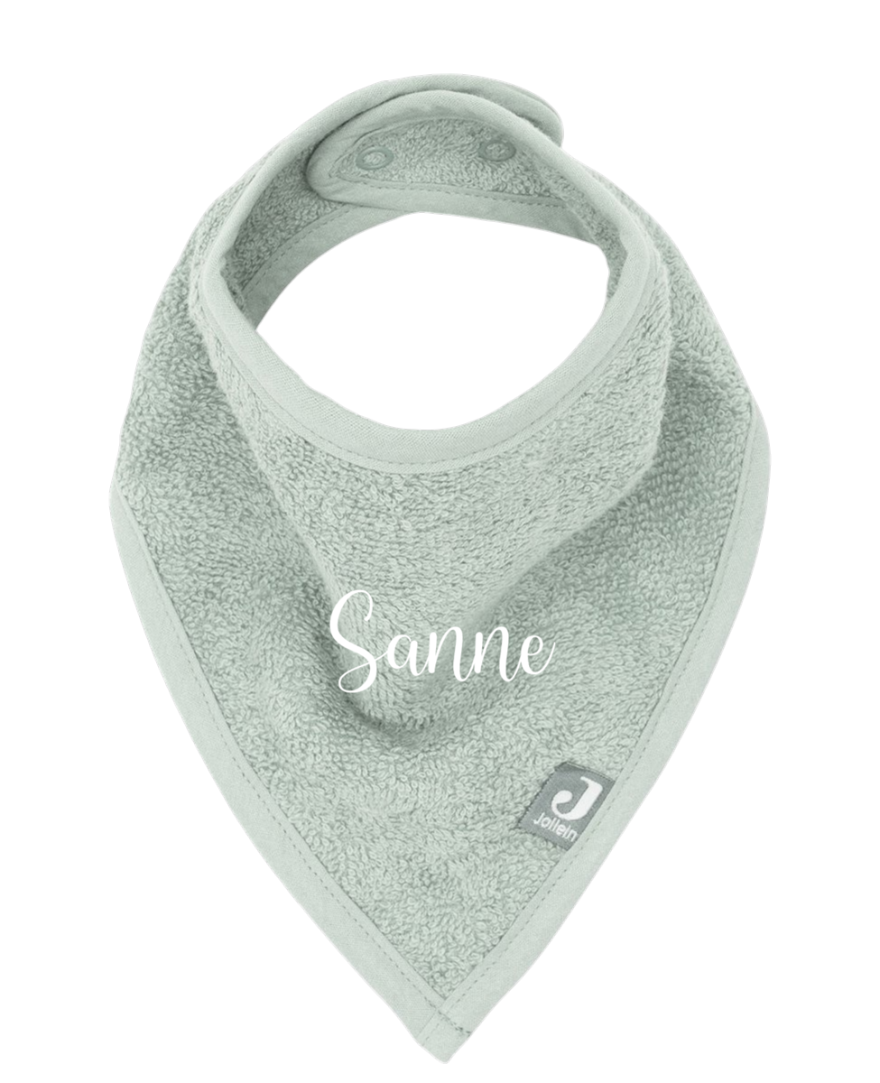 Jollein Bandana Badstof | Met geborduurde naam |  Ash Green