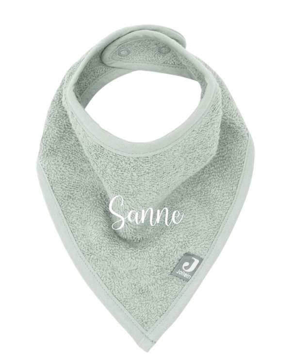 Jollein Bandana Badstof | Met geborduurde naam |  Ash Green