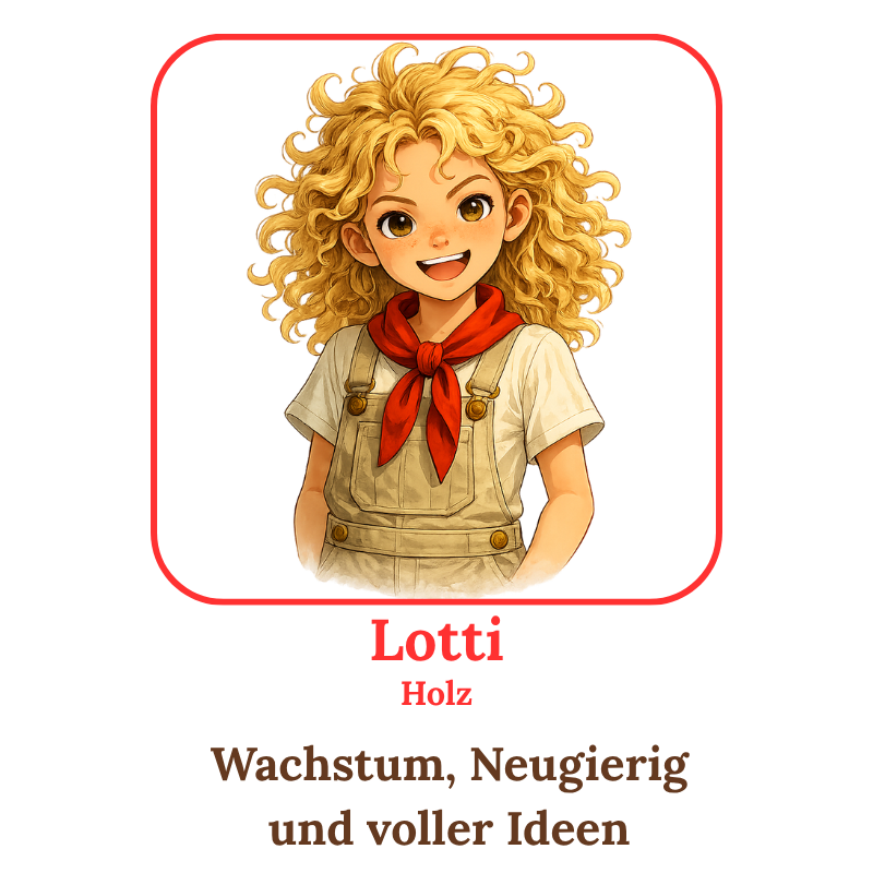 Lotti – neugieriges Mädchen des Holz-Elements.