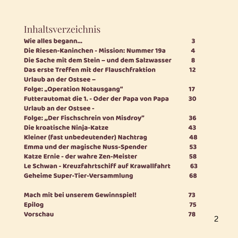 Inhaltsverzeichnis von Emmas Tagebuch mit den humorvollen Abenteuern der Hündin Emma als Leseprobe.