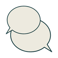 Minimalistisches Linien-Icon mit zwei überlappenden Sprechblasen. Symbol für wertschätzenden Dialog, Kommunikation, Zuhören und gegenseitiges Verstehen.