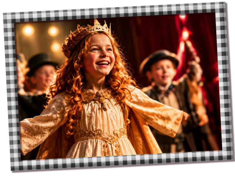 Begeistertes Kind bei einer Theateraufführung – Theater und Bühne als Möglichkeit, Talente zu entdecken, Mut zu entwickeln und gemeinsam etwas zu erleben.