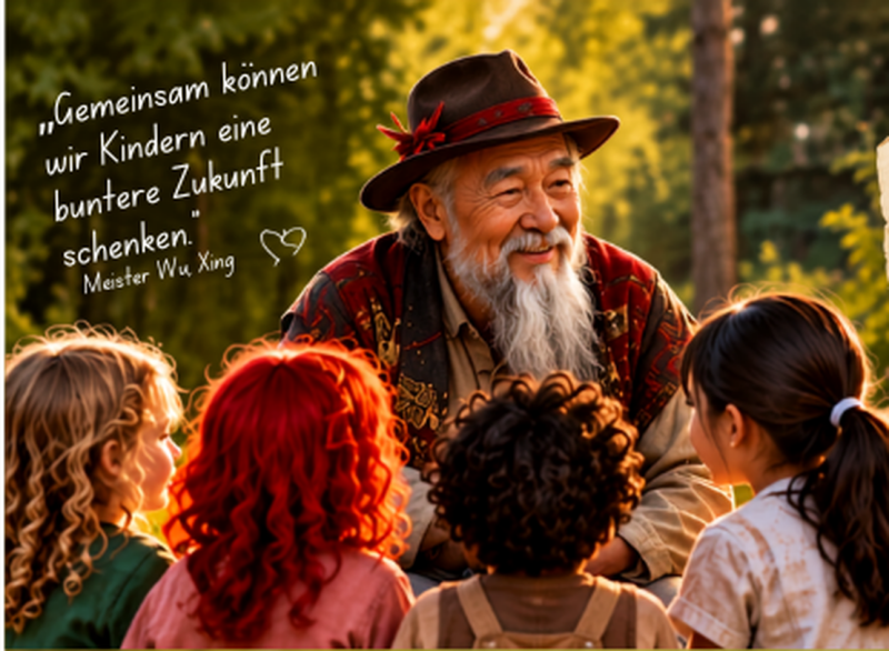 Meister Wu Xinge.  erzählt Kindern von seinen Weisheiten über WandelZeit