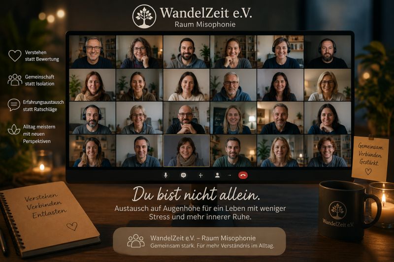 Menschen tauschen sich in einer Online-Gruppe zu Misophonie aus, WandelZeit KW e.V.