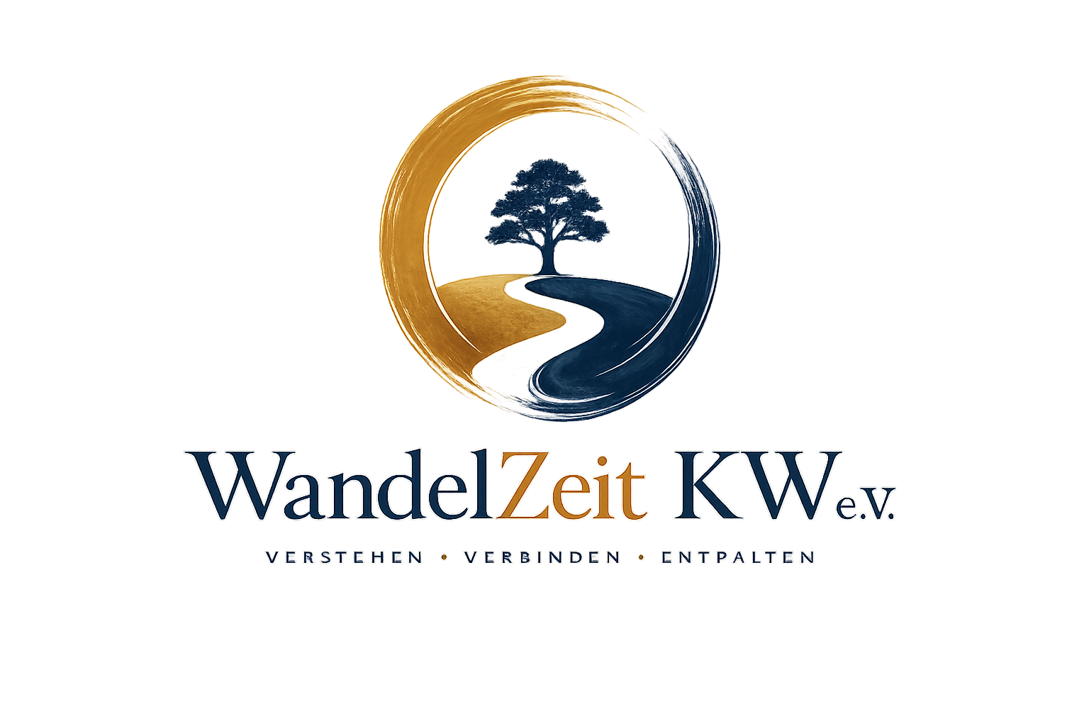 Logo von WandelZeit KW e.V. mit Baum und geschwungenem Weg sowie dem Leitsatz „Verstehen · Verbinden · Entfalten“
