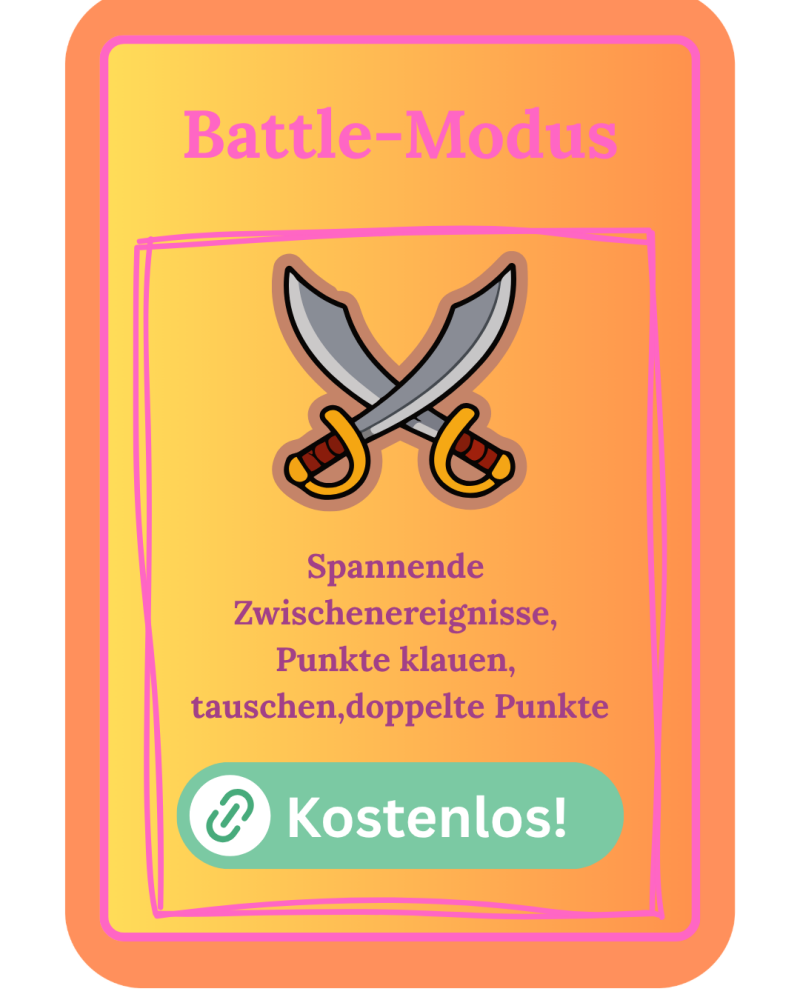 Battle-Modus der ZACK-App mit spannenden Ereignissen wie Punkte klauen, tauschen oder doppelt zählen.
