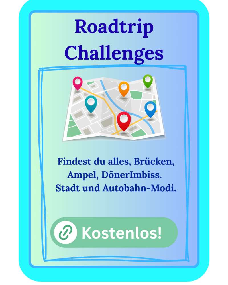 Roadtrip-Challenges der ZACK-App mit abwechslungsreichen Aufgaben für Stadt- und Autobahnfahrten.