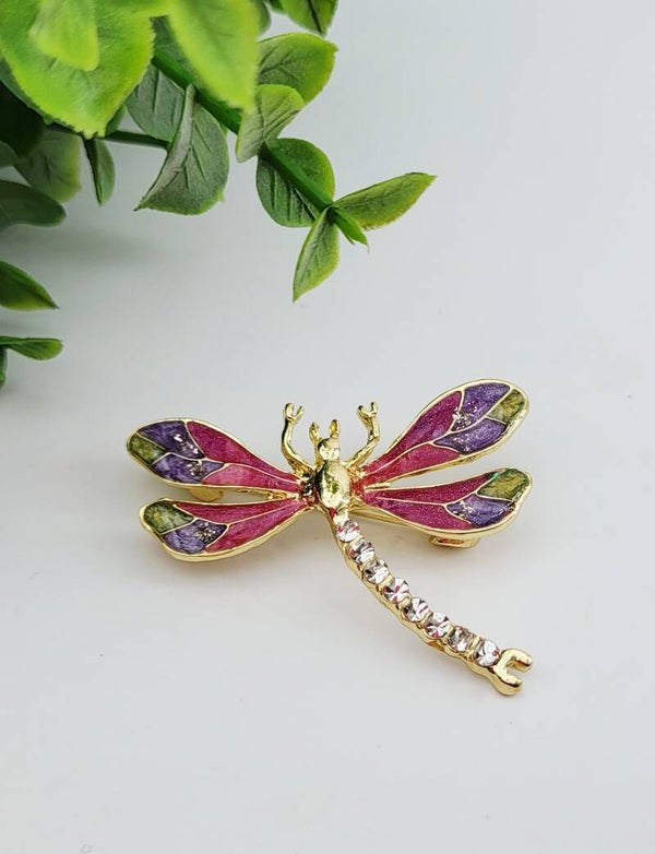 Broche " Libellule multicolore "