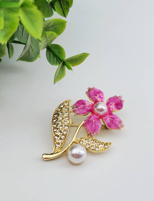 Broche " Fleur rose "