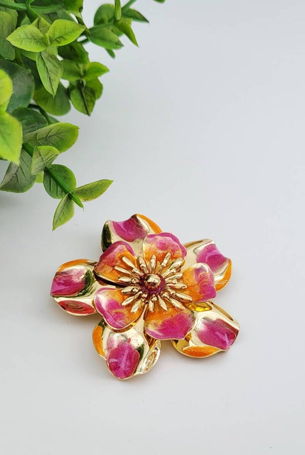 Broche " Rose et orange "
