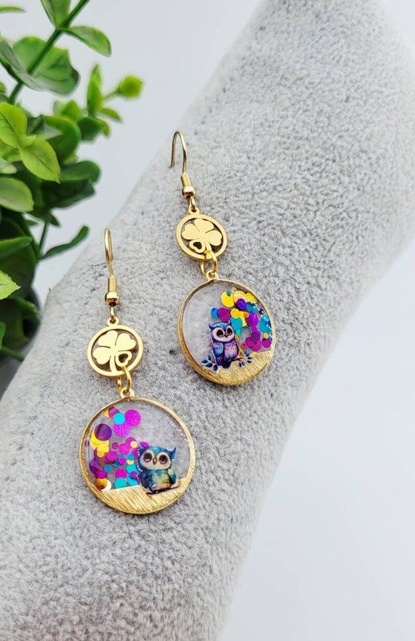 Boucles " Pailletées Hiboux "